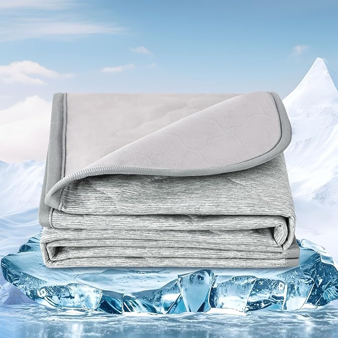 Premium Dog Cooling Blanket,Ultra-Soft & Lightweight Reversible Throw for Dogs,Washable Pet Throw Blanket with Q-MAX>0.4 for Summer,Couch Protector & Dog Bed Cover & Reusable & Built-in Strap 60x80