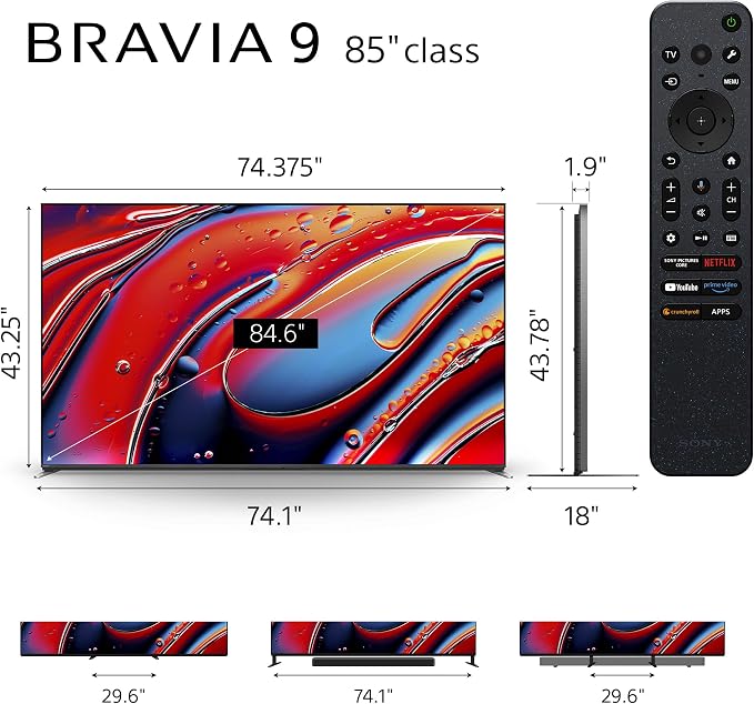 Sony K85XR90 85 Inch XR90 Series Bravia Mini LED HDR QLED 4K Google TV with 6 Year Amber Protection Plan (2024)