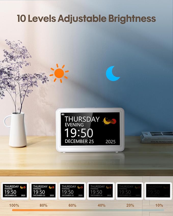 Digital Clock with Date and Day of Week, Dementia Clocks Battery Operated Alarm