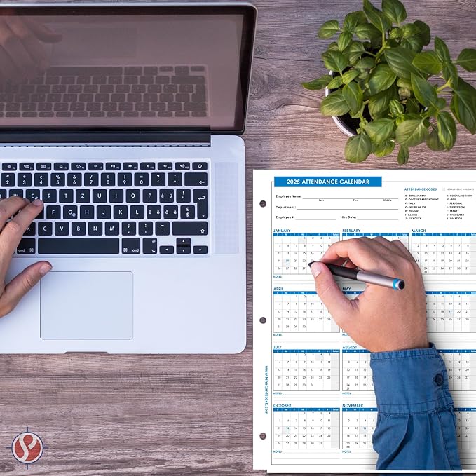 2025 Attendance Calendar Card Stock Paper – Great Employee Work Tracker |