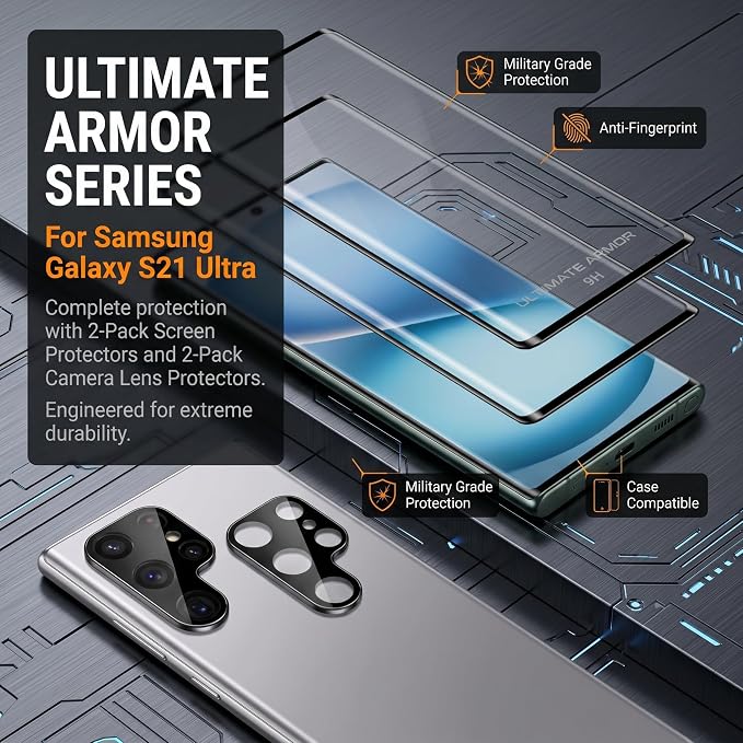 2 Pack Galaxy S22 Ultra Screen Protector, HD Clear Tempered Glass, 2 Pack