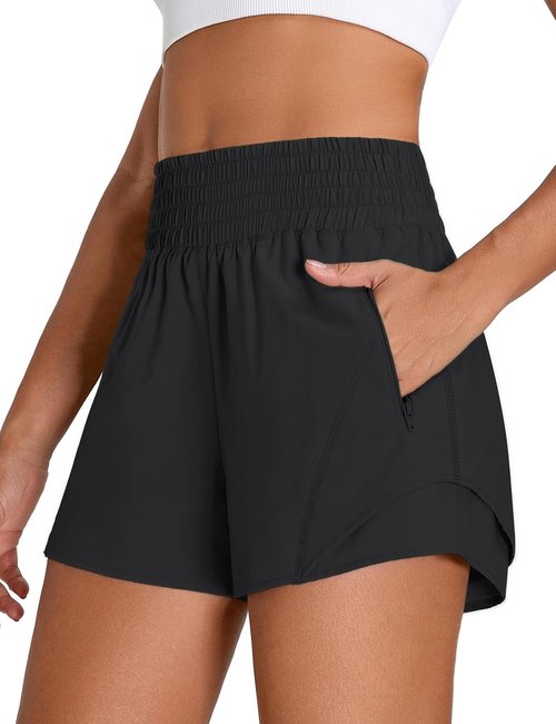 BMJL Women's High-Waisted Athletic Shorts - 2.5" Running Shorts with Zipper Pocket for Yoga & Gym