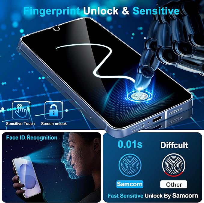Pack Galaxy S25 FE Screen Protector, HD Clear Tempered Glass, Fingerprint Unlock