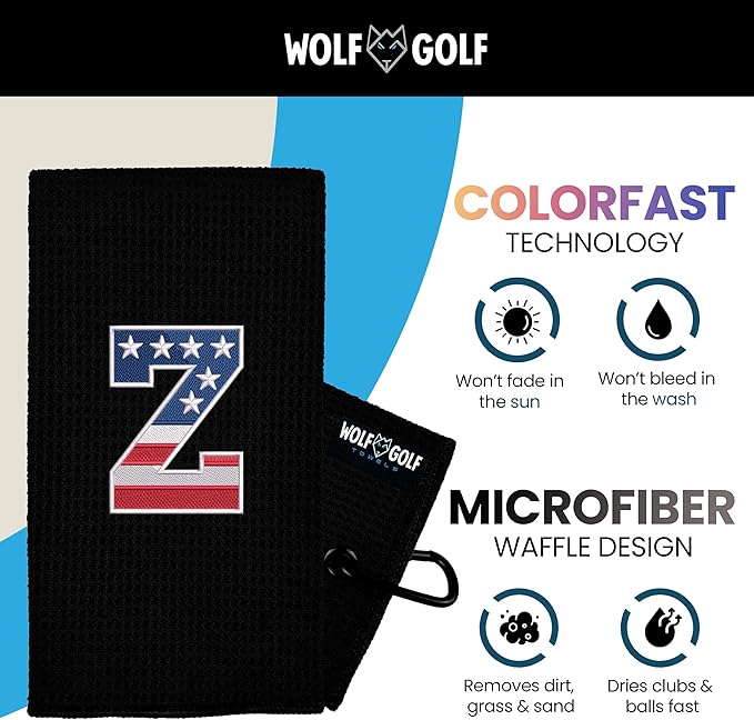 Wolf Golf Towels USA Monogrammed Personalized Golf Towel | Custom Golf Towels for Golf Bags for Men or Women