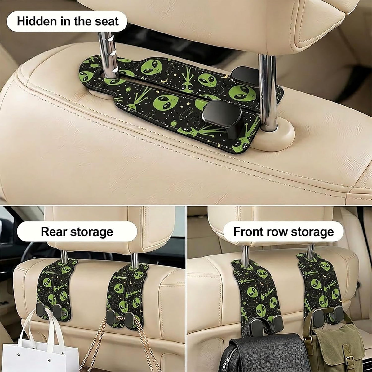 Cute Alien Car Seat Headrest Hooks for Purses & Bags