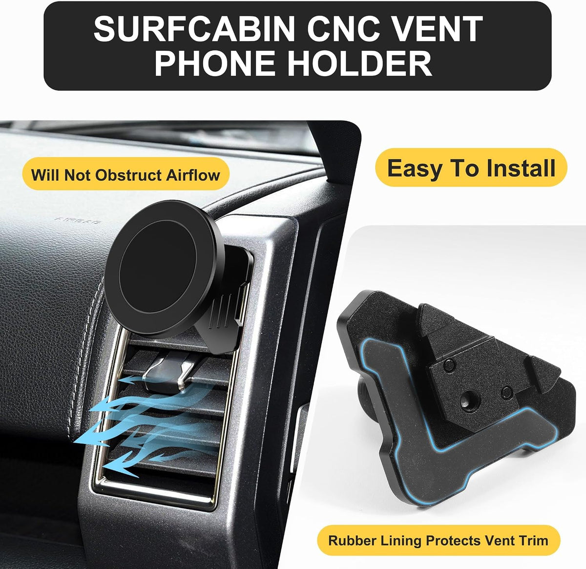 Surfcabin CNC Vent Phone Holder, Magnetic Car Air Vent Phone Holder Cradles Mount Compatible with F150 2015-2020 & Super Duty F250 F350 F450 2017-2021 Universal Bracket Stand for iPhone & Android
