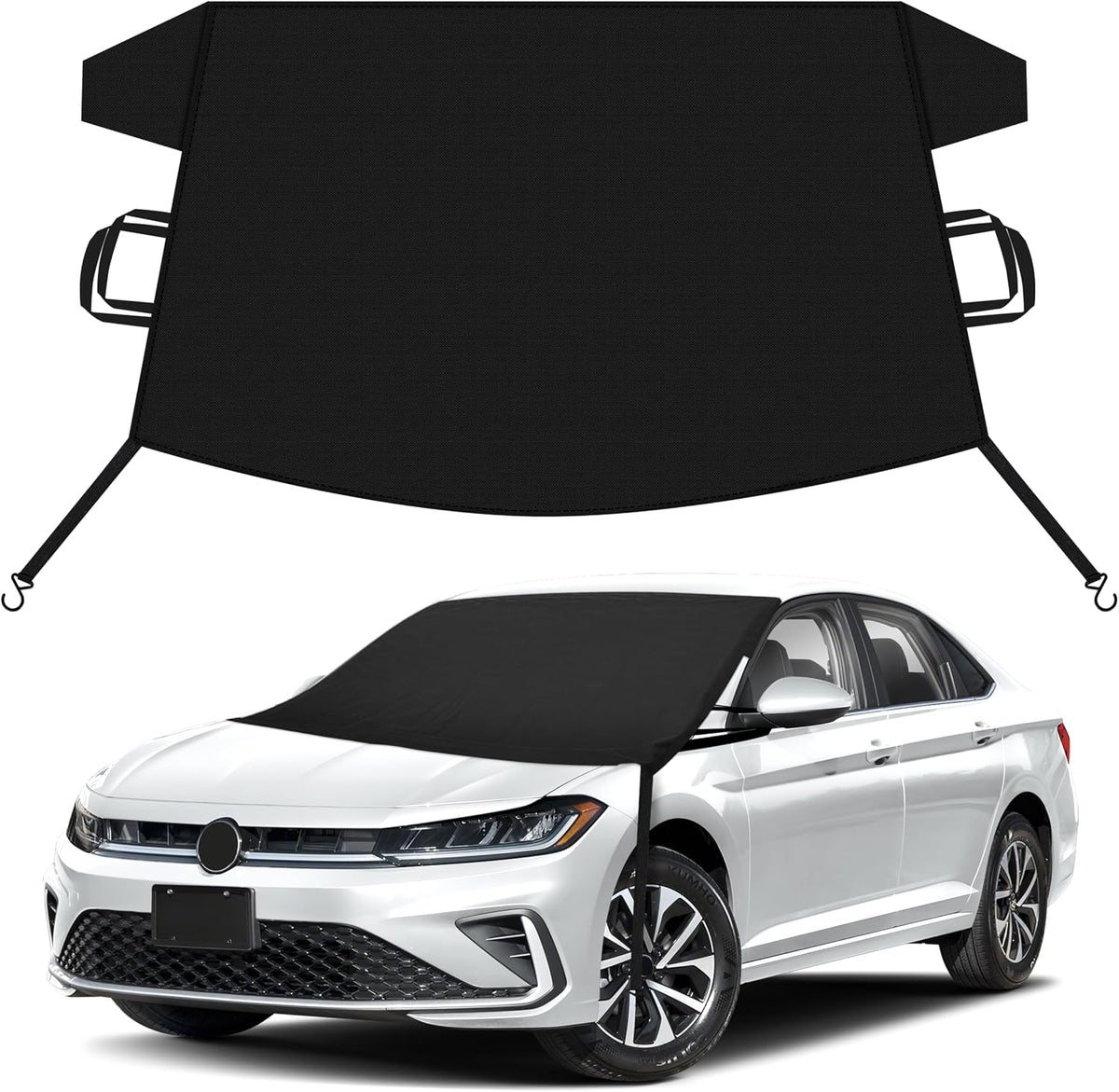 EcoNour Car Snow Cover Compatible for Volkswagen Jetta | Windshield Cover for Ice and Snow with S-Hook Straps | Heavy-Duty 600D Oxford Winter Car Cover, Waterproof & Anti-Slip