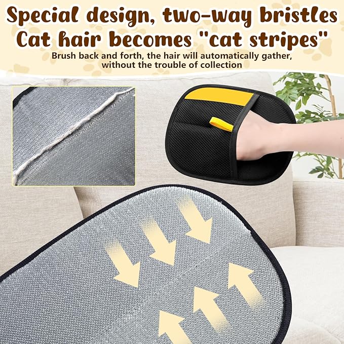 2PCS Pet Hair Removal Glove, 2025 New Upgrade Efficient Grooming Gloves for Pet Hair, Pet Hair Removal Tool for Cats & Dogs, Reusable Cat & Dog Hair Remover for Couch, Furniture, Carpet, Curtain
