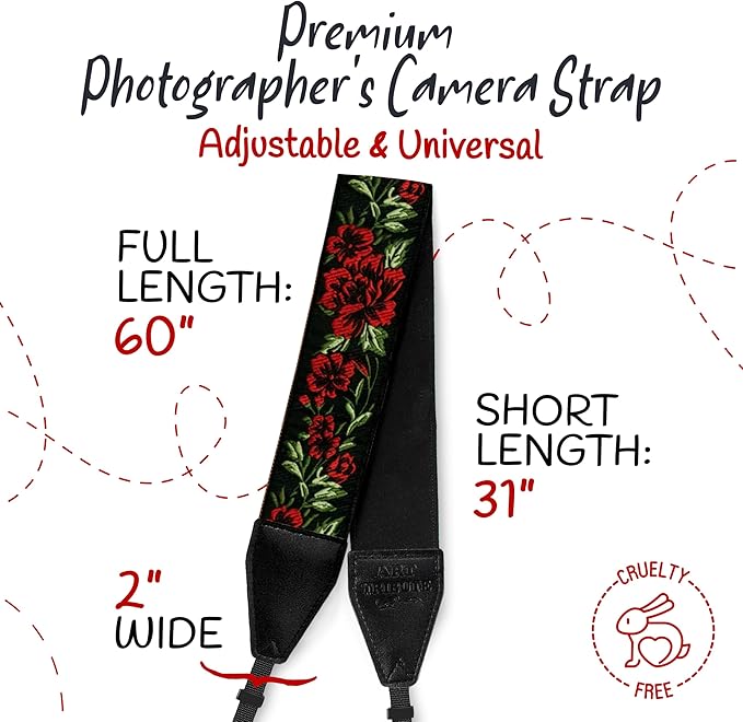 Art Tribute Camera Strap, Vintage Embroidered Neck Shoulder & Crossbody Camera