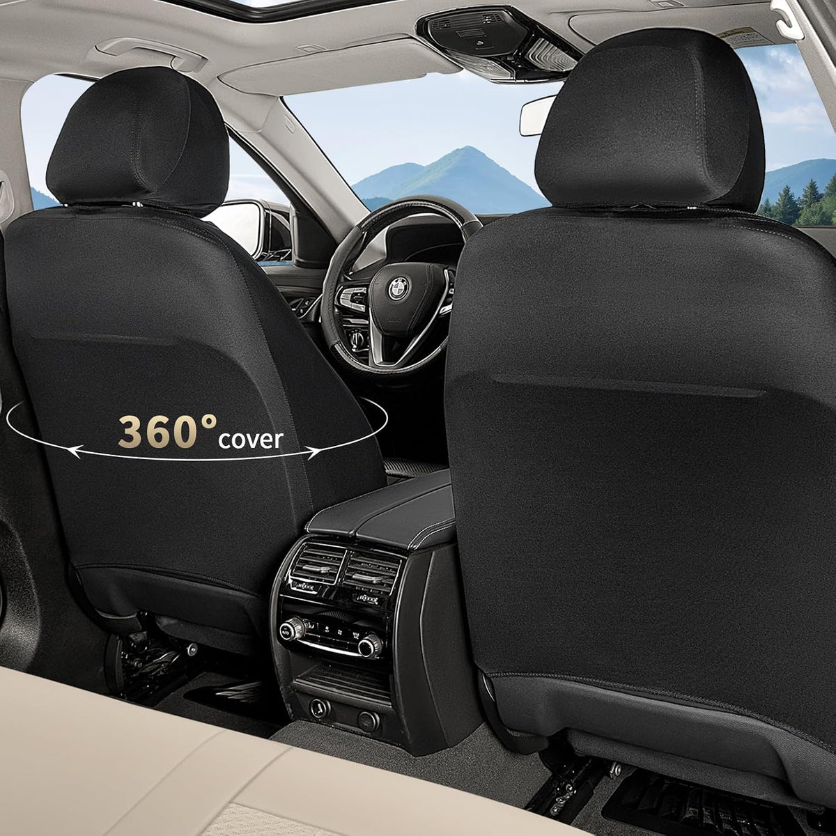 FLORICH Front Seat Covers Leather & Mesh Automotive Seat Protectors 2 Pack Breathable Car Seat Cover Spill-Proof Auto Seat Covers Cushion Universal Fit for Most Car SUV Sedan Truck, Beige