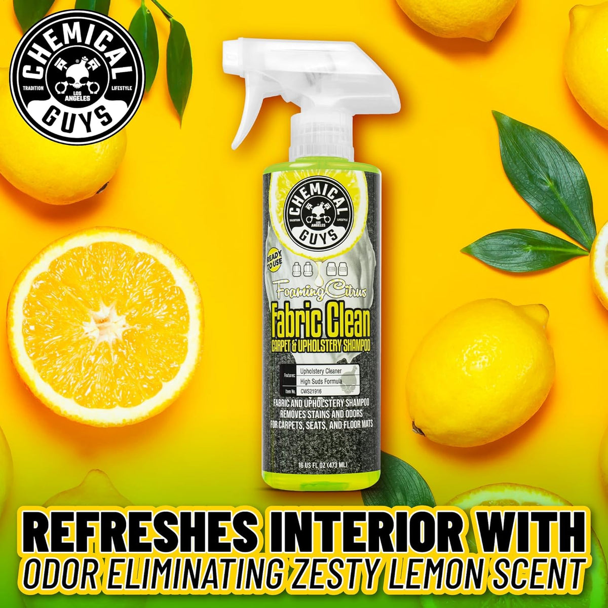 Chemical Guys Foaming Citrus Fabric Clean Carpet & Upholstery Cleaner, Ready To Use, Sprayable 16 fl oz, Citrus Scent + Total Interior Cleaner and Protectant, 16 fl oz