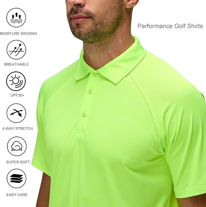 Alex Vando Mens Golf Shirt Moisture Wicking Quick-Dry Short Sleeve Casual Polo Shirts for Men