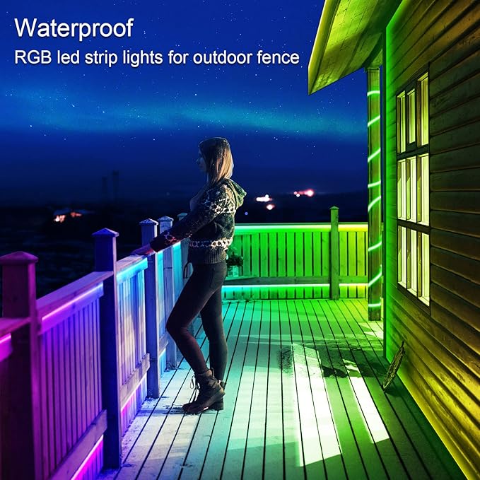 LETIANPAI 500ft Outdoor LED Strip Lights Waterproof 1 Roll,IP68 Outside Led Light Strips with App and Remote,Music Sync RGB Exterior Rope Self Adhesive Back for Deck,Balcony,Pool