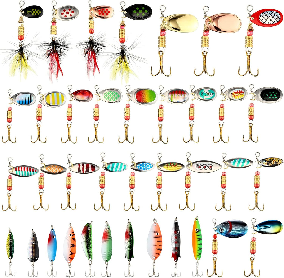 Skiennix Fishing Lures Kit - 100 Pcs Metal Spinner Baits for Trout, Salmon, Bass | Includes 4 Tackle Boxes