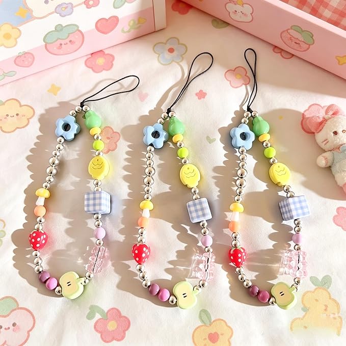 2 Pcs Phone Charm Strap Hand Wrist Strap Camera Lanyard Pearl Beaded Cute Chain
