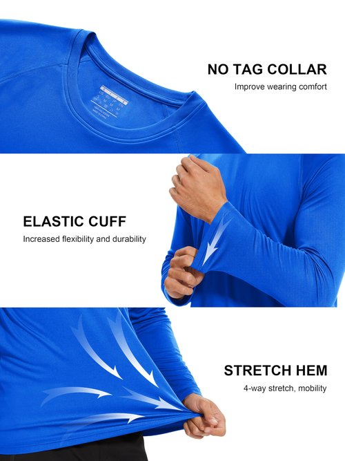 Fishing Shirts for Men Long Sleeve Hiking Shirts Men Sun Protection Clothing Men UPF 50 UV Shirts Athletic Shirts for Men Dry Fit Bright Blue