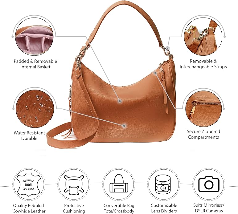 Meliae Camera Bag for Women, DSLR Mirrorless Camera Purse, Leather Shoulder