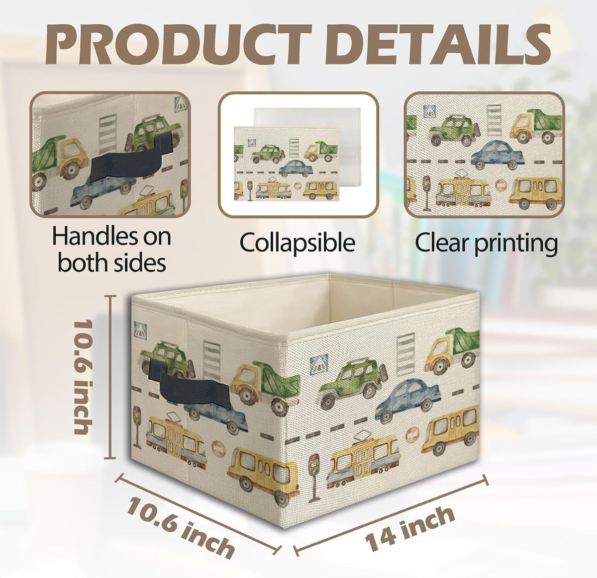 Car Boy Foldable Storage Bins Box with Handles, Transport Vehicles Collapsible Toys Books Clothes Organizer Basket for Kids Boys Toddler Bedroom Bathroom Nursery