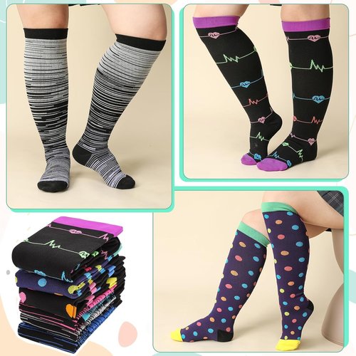 Jspupifip Plus Size Compression Socks - 6 Pairs for Women | Extra Large Knee High Support for Travel & Yoga