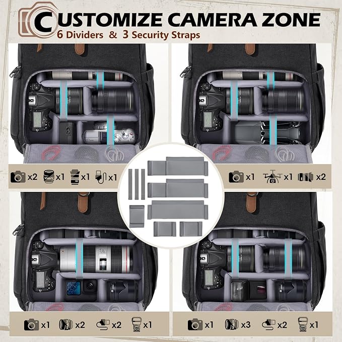 RAINSMORE Camera Bag Backpack for DSLR/SLR Mirrorless 15.6 Inch Laptop Camera