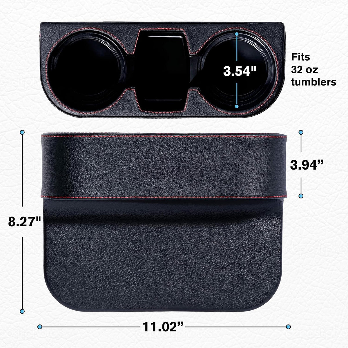 IOKONE Car Cup Holder, PU Leather, Car Seat Gap Filler Organizer, Black