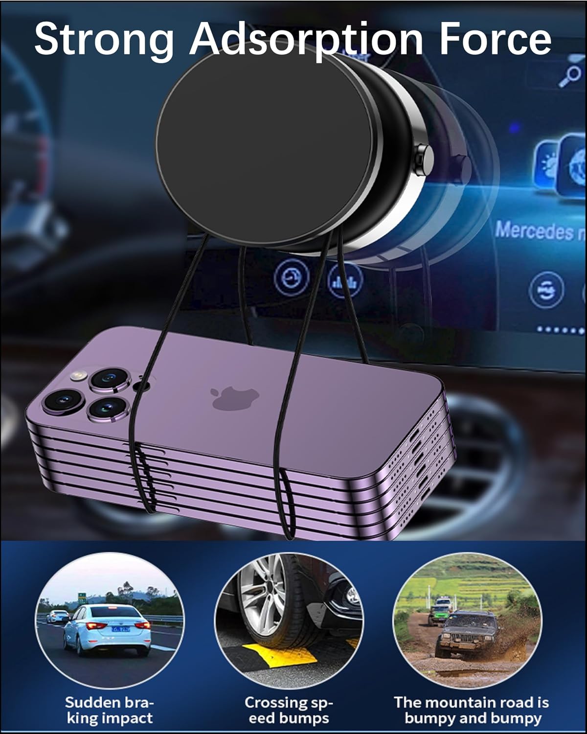 Electric Vacuum Suction Cup Magnetic Phone Mount, 360 Rotatable Magnetic Cell Phone Holder, Adjustable Hands-Free Portable for Magsafe iPhone Car Gym Mirror Smooth Surface(Silver)
