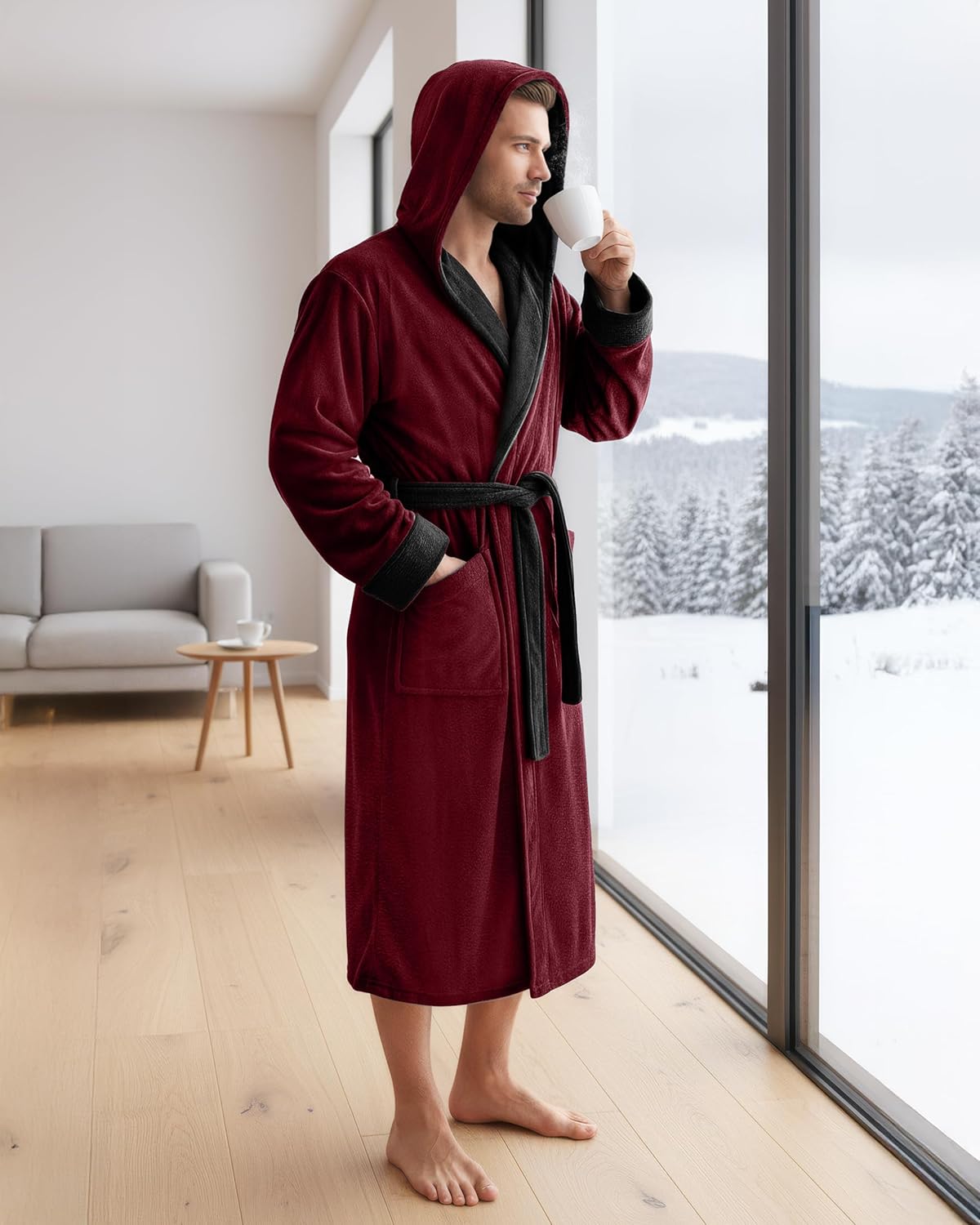 NY Threads Men's Hooded Bathrobe - Luxury Plush Fleece Spa Robe in Various Sizes and Colors