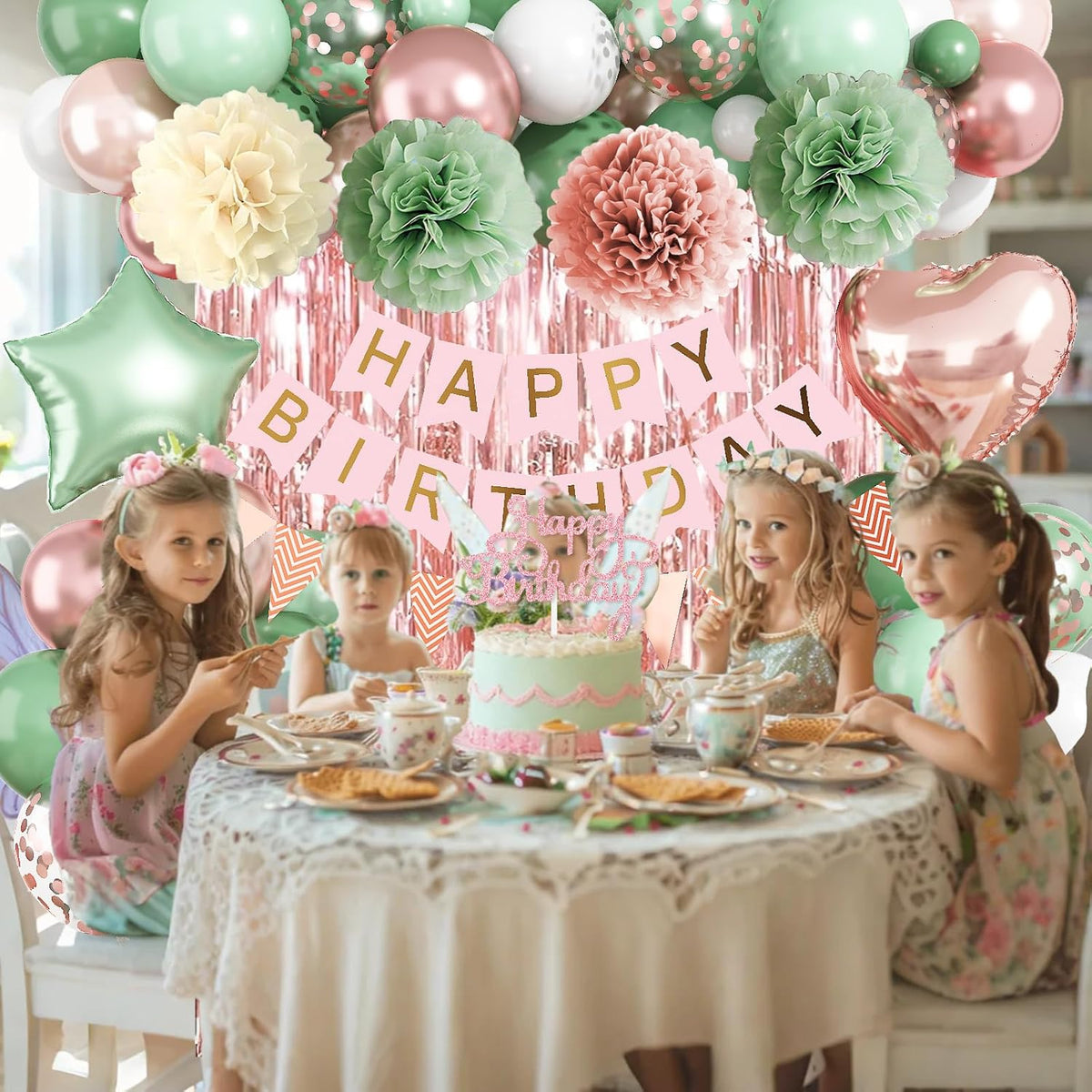 Regine Switzerland Birthday Decorations - Retro Rose Gold & Sage Green Party Décor Set | Balloons, Banners & More