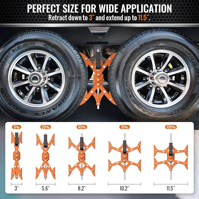 X-Shaped Wheel Chocks for Travel Trailer【Allow Drill Adjust】 RV Stabilizers X chocks Camper Wheel Chock for Travel Trailers RV Accessories Wrench Adjustable 3"-11.5" （2 PCS） Orange