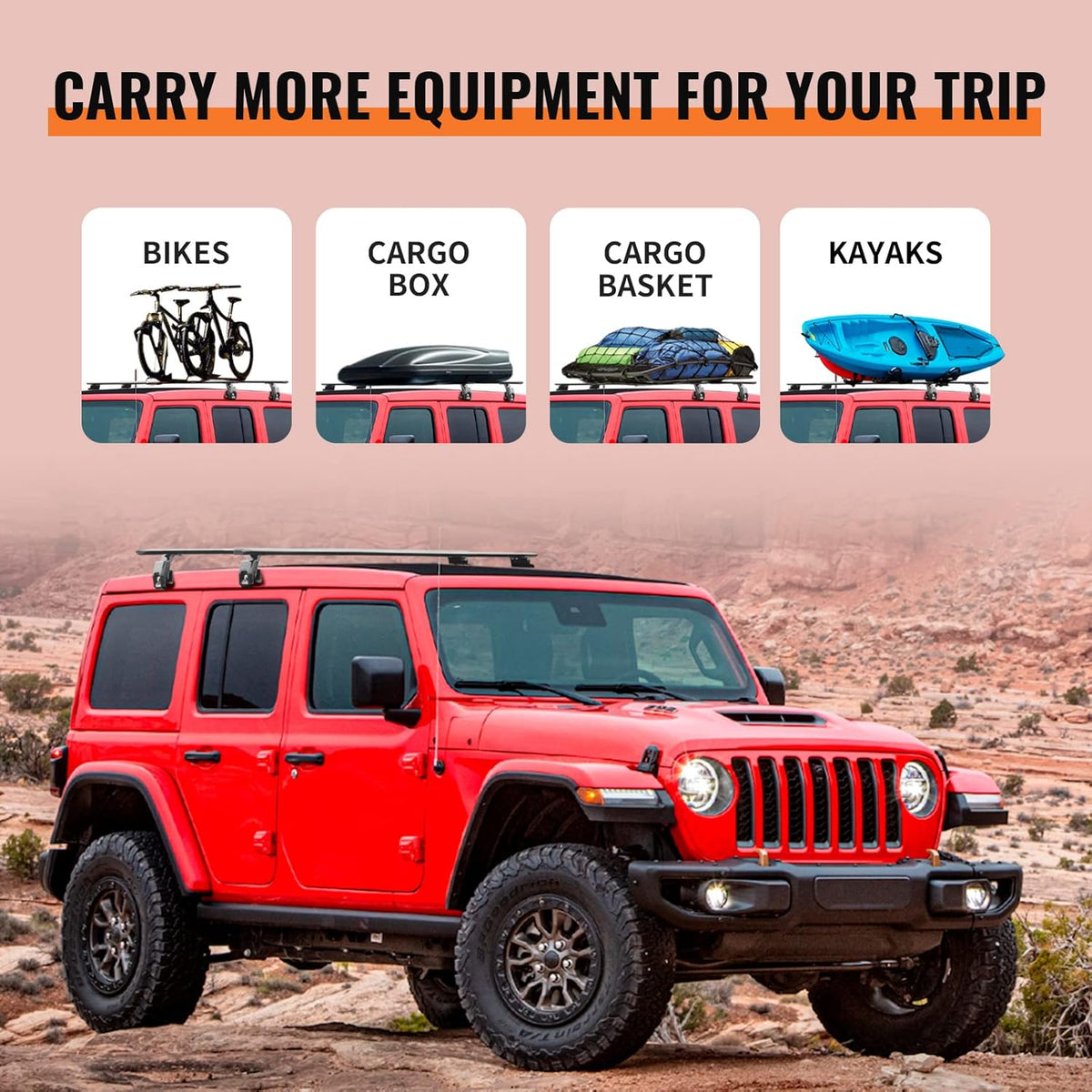 Wonderdriver Heavy Duty Roof Rack Cross Bars - 330lb Capacity for Jeep Wrangler JK JL Gladiator JT 2007-2026 | Aluminum Cargo Carrier