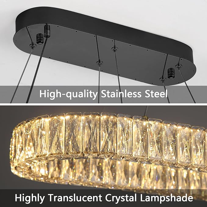HAIXIANG Crystal 59 Inch Long Chandelier Modern Dimmable LED Chandeliers