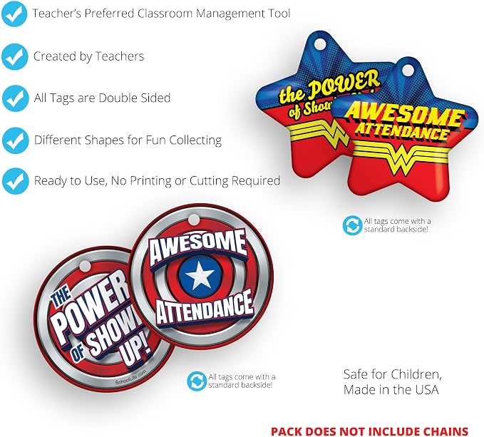 Brag Tags Awesome Attendance Heroes Value Pack to Improve Student School &
