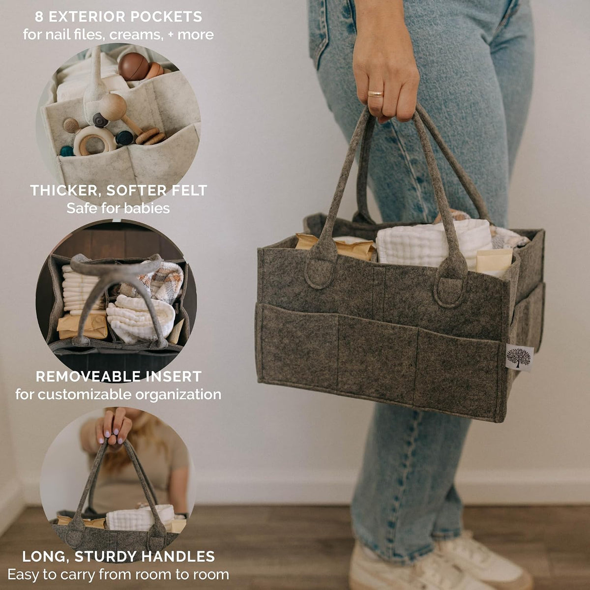 Parker Baby Diaper Caddy - Nursery Storage Bin and Car Organizer for Diapers and Baby Wipes - Charcoal, Regular