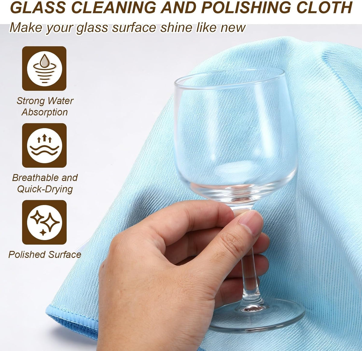 uxcell 2Pcs Glass Polishing Cloth, 23.6x15.7 Microfiber Cleaning Cloths Lint & Streak Free Quickly Drying Towels for Glassware, Cars, Glasses, Phone Screens, Sunglasses, Blue