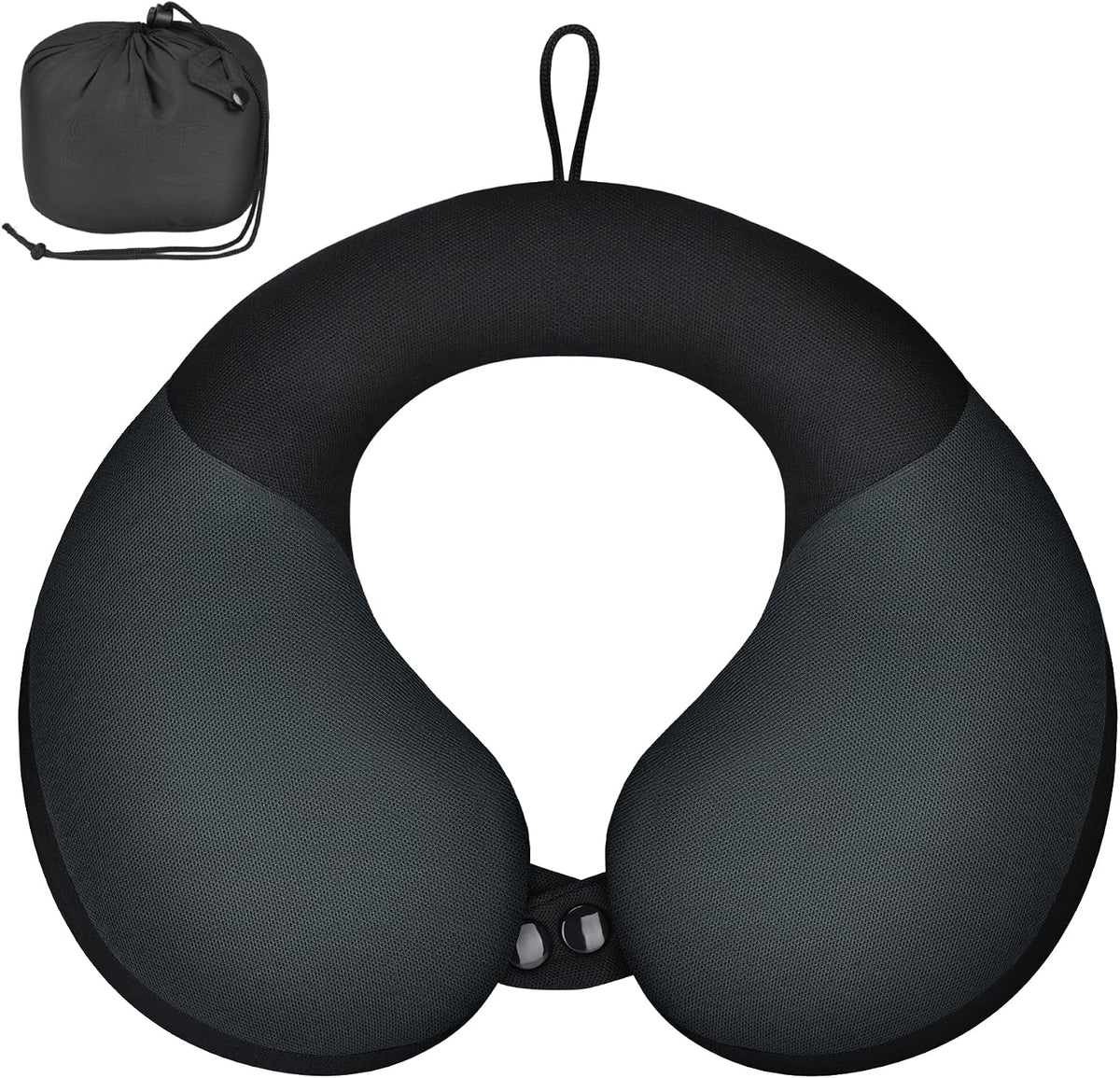 COOLBEBE Kids Travel Neck Pillow for Airplane & Car, Soft Breathable Fabric, Ergonomic Side Support for 3-12 Year Olds, Adjustable Snap Button, Travel Essential for Boys & Girls, Black & Grey