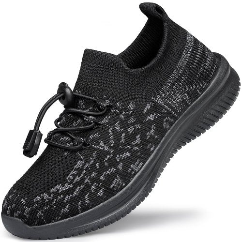 Boys Girls Shoes Kids Sneakers Lightweight Breathable Athletic Running Tennis Fitness School Child Sock Shoes Black Grey Big Kid Size 5