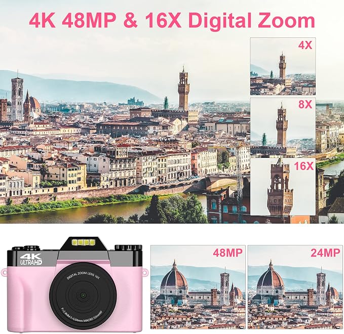VETEK Digital Cameras for Photography, 4K 48MP Vlogging Camera 16X Digital Zoom
