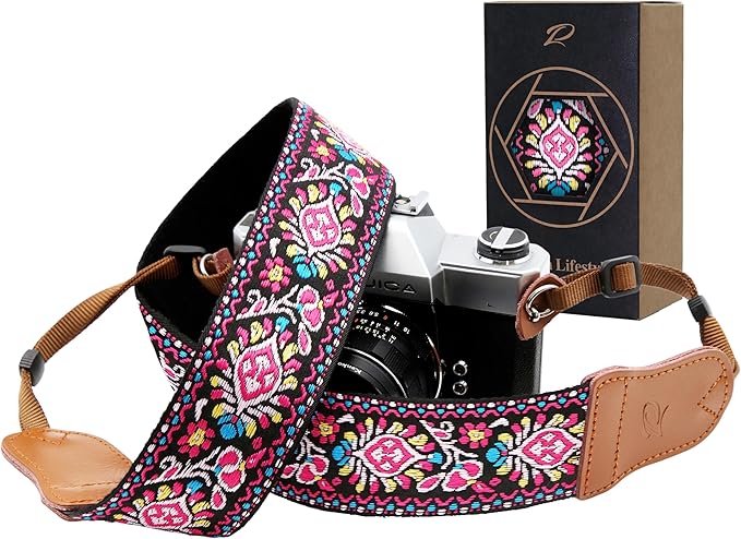 Padwa Lifestyle Pink Vintage Embroidered Camera Strap