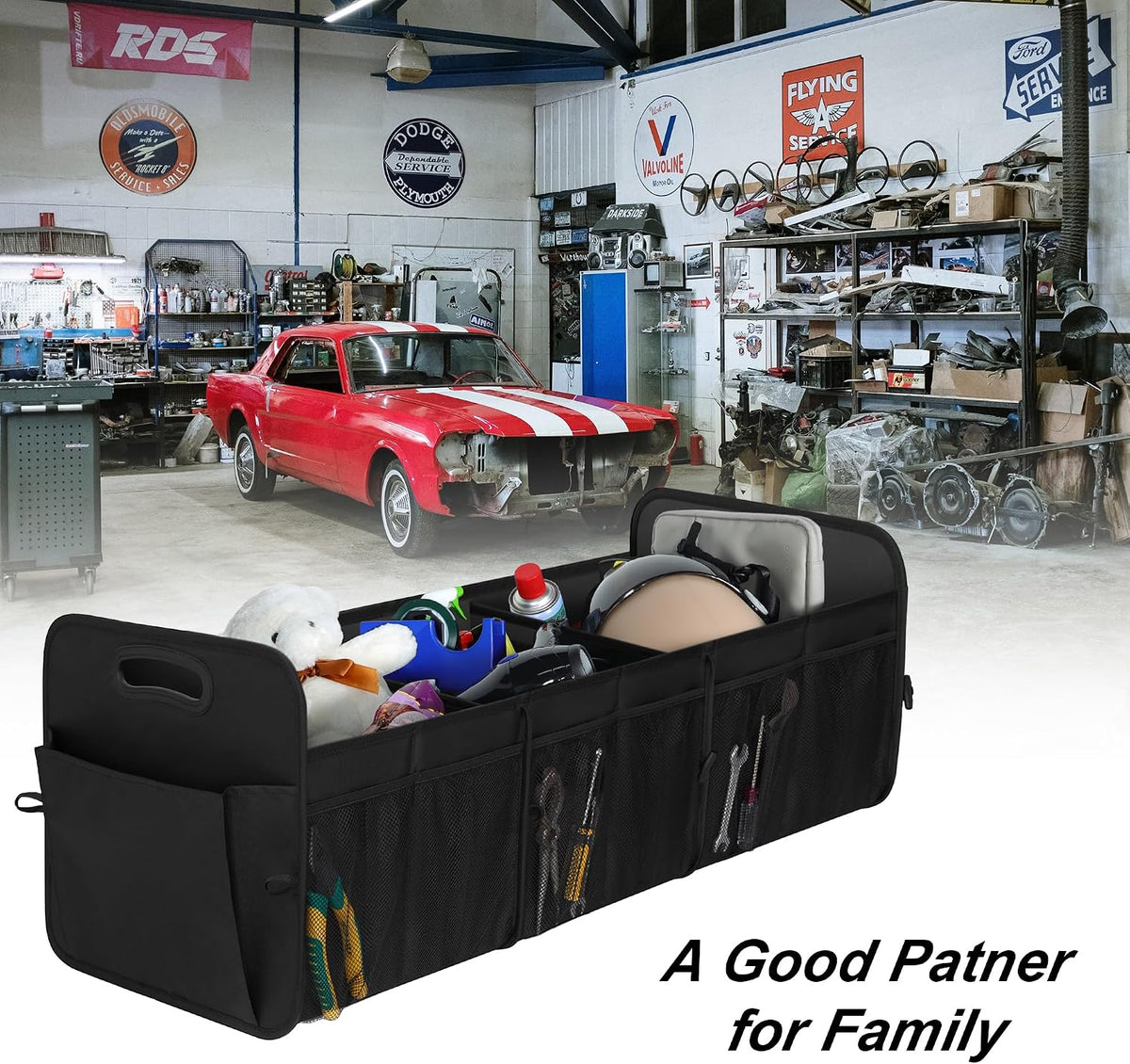 Femuar Large Capacity Trunk Organizer, Waterproof Car Accessory, Non-Slip, Foldable, Suitable for All Vehicles, Black