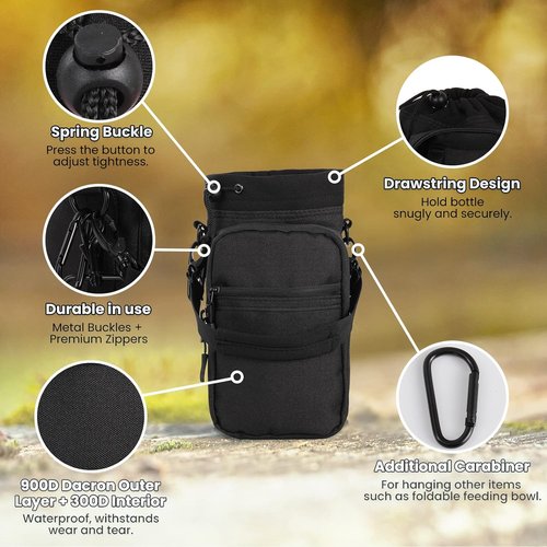 Nuovoware 40oz Water Bottle Carrier - Insulated Holder with Adjustable Strap & 2 Pockets for Hiking | Climbing
