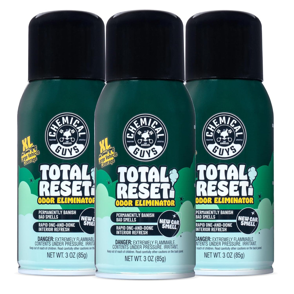 Chemical Guys New Car Smell Odor Eliminating Fogger 3 Pack | For smoke, pet, food, and gym odors in cars, trucks, and SUVs, 3 oz each, for smoke pet food and gym odors in any vehicle