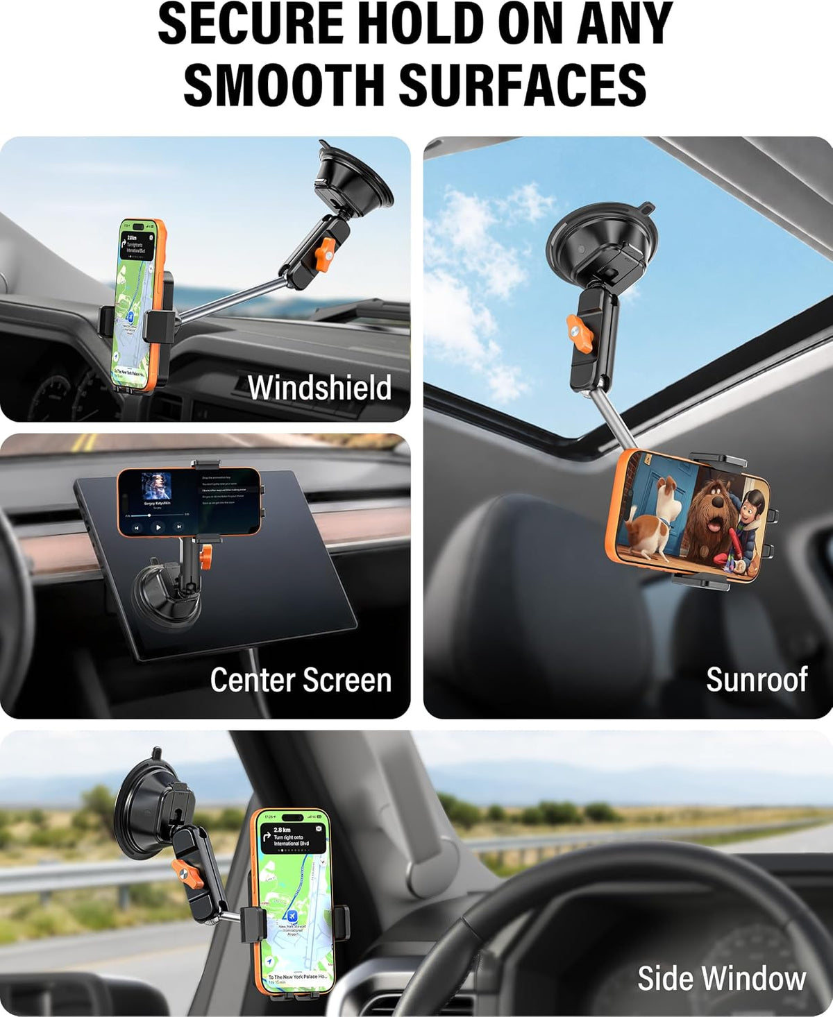 A2C 8" Adjustable Metal Arm Windshield Phone Mount, Suction Phone Holder