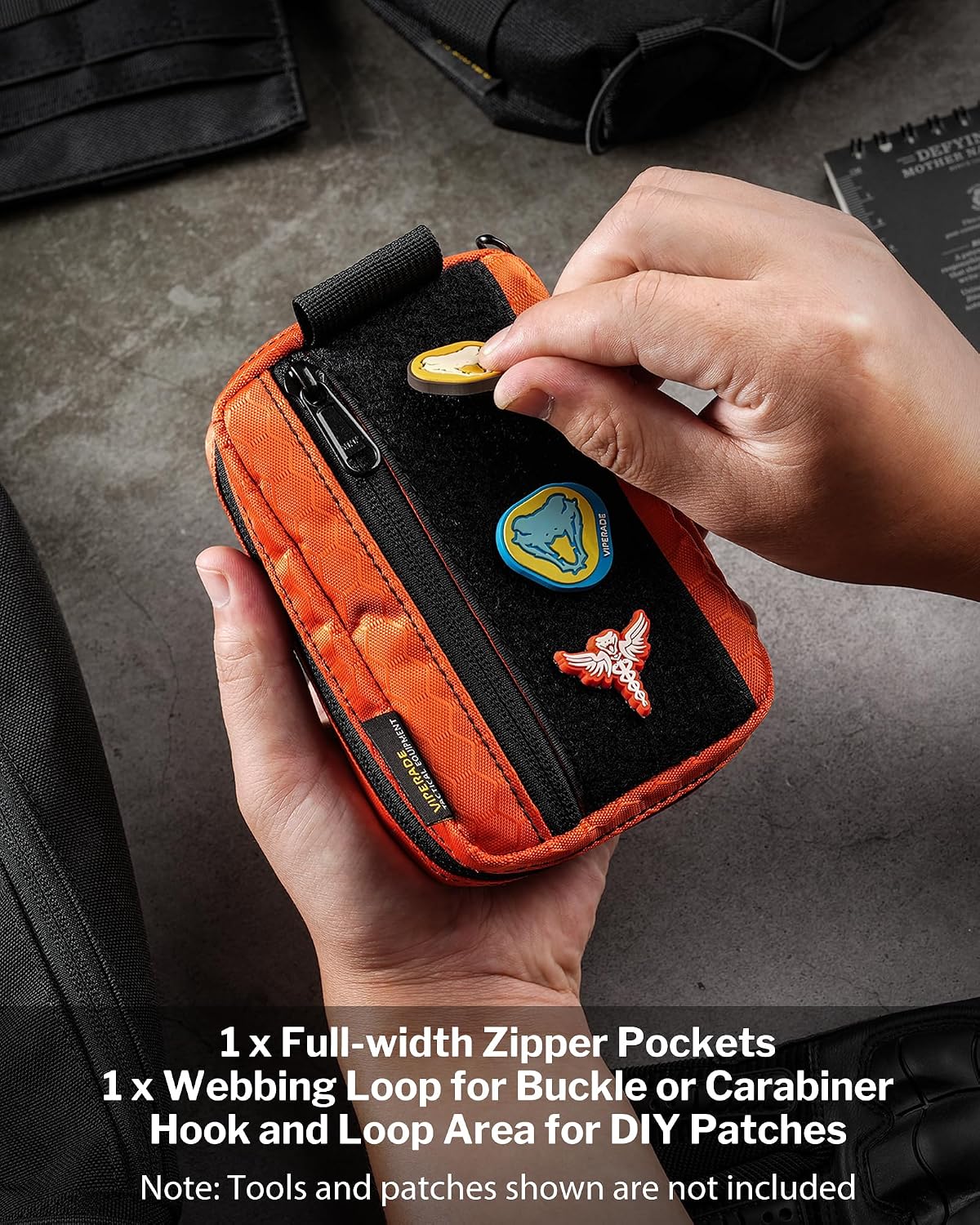 VIPERADE VE26 EDC Pouch Organizer with 11 Compartments, Small Tool Pouch with DIY Patches Area, EDC Pocket Organizer for Mutitools