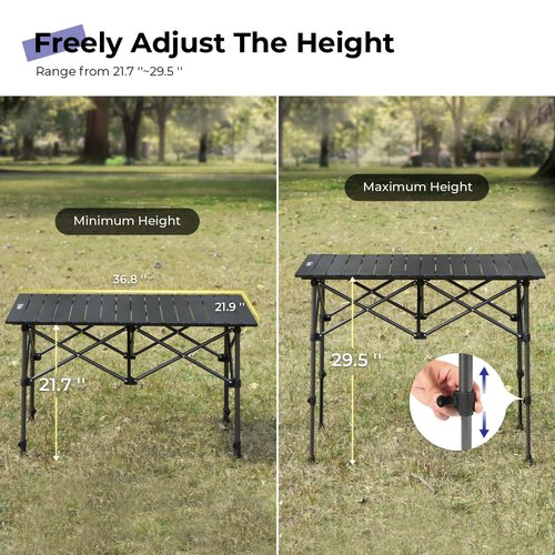 Byliable Camping Table Folding Portable Camp Aluminum Fold Up Lightweight Roll Up Table Adjustable Height with Carry Bag Indoor Outdoor for Camping, Picnic, Backyard, BBQ, Patio, Black