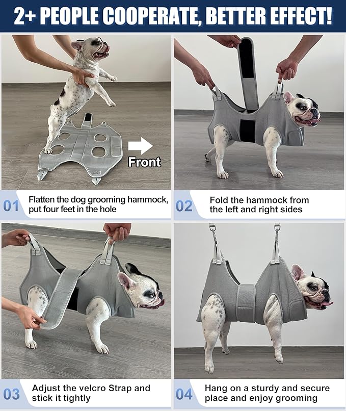Dog Grooming Hammock Harness, M Size Grooming Sling Restraint for Nail Trim, Silver Gray Holder Hanger for Grooming with Thick Neck Support