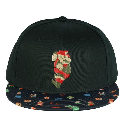 Bioworld Super Mario Hat Embroidered Mario Patch Adult Flat Bill Adjustable Baseball Cap OSFM Black