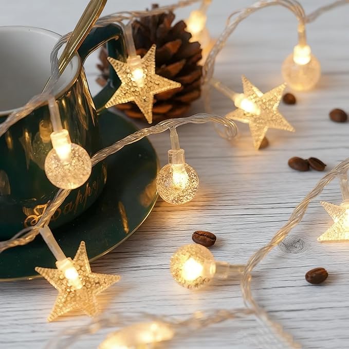 Globe/Star Fairy Lights Battery Operated 17ft 50LED String Lights with Remote Waterproof Indoor Outdoor Hanging Decorative Christmas Lights for Home Party Patio Garden Wedding