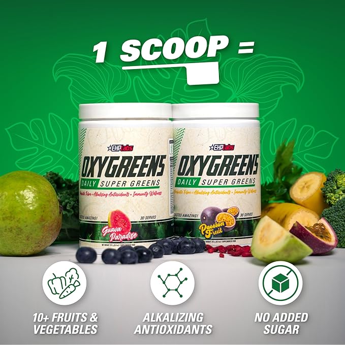 EHP Labs OxyGreens Super Greens Powder - Daily Greens Spirulina, Greens Superfood Powder & Greens Supplements Powder, Supergreens Antioxidants & Immunity Support, 30 Serves (Forest Berries)