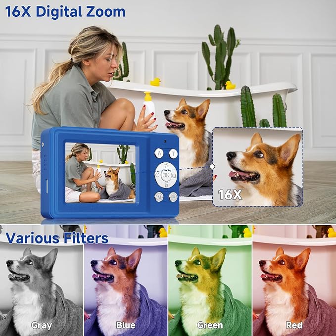 Digital Camera, 56MP 2.7K Dual-Screen Selfie Camera