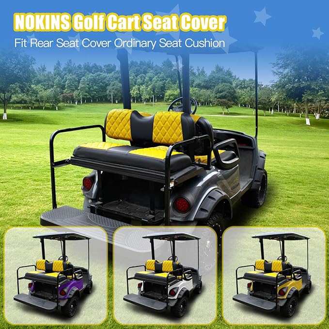 NOKINS Golf Cart Seat Covers Fit Club Car Precedent/DS/EZGO RXV/TXT/Yamaha Drive Aftermarket Standard Rear Seat Cushion, No Stapler, Multiple Colors&Breathable (Yellow&Black)